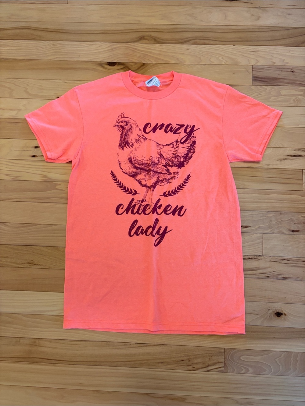 Crazy Chicken Lady Graphic Tee - Neon Coral